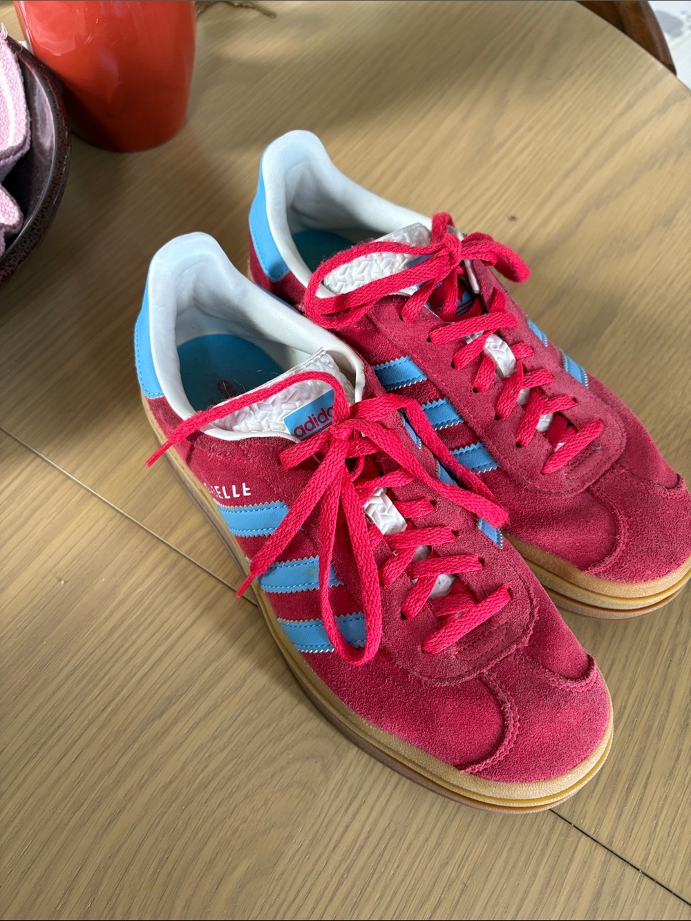 Red platform adidas gazelle
